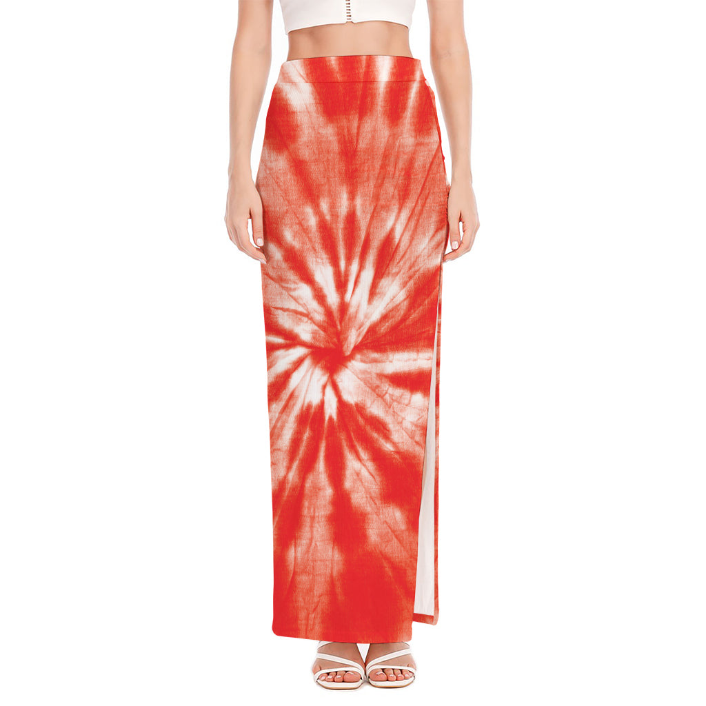 Orange Tie Dye Print High Slit Maxi Skirt