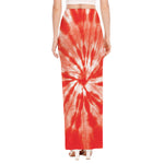 Orange Tie Dye Print High Slit Maxi Skirt