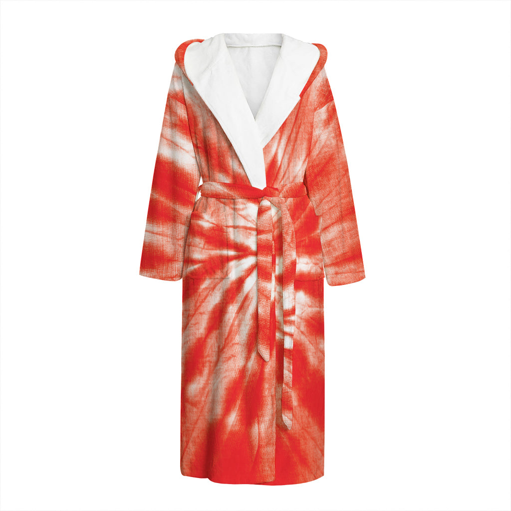 Orange Tie Dye Print Hooded Bathrobe