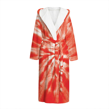 Orange Tie Dye Print Hooded Bathrobe