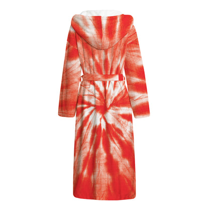 Orange Tie Dye Print Hooded Bathrobe