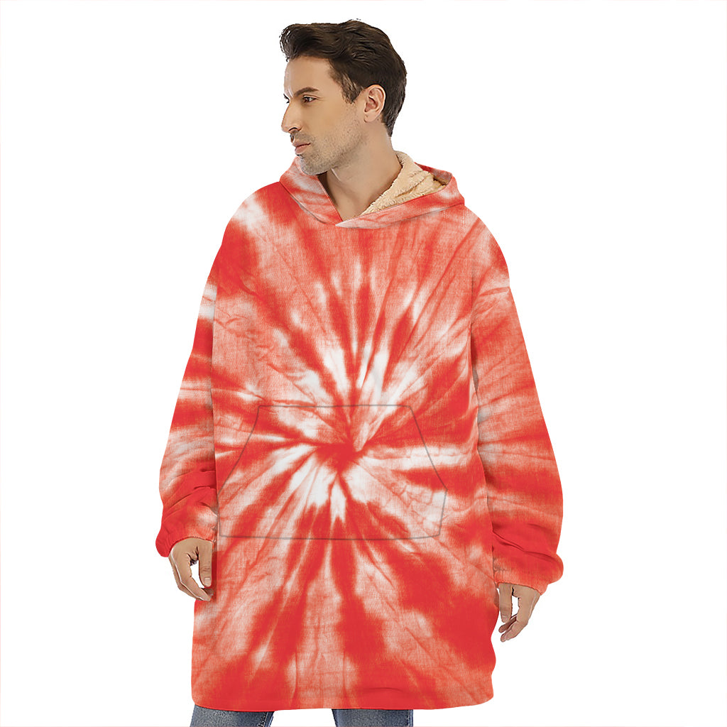 Orange Tie Dye Print Hoodie Blanket
