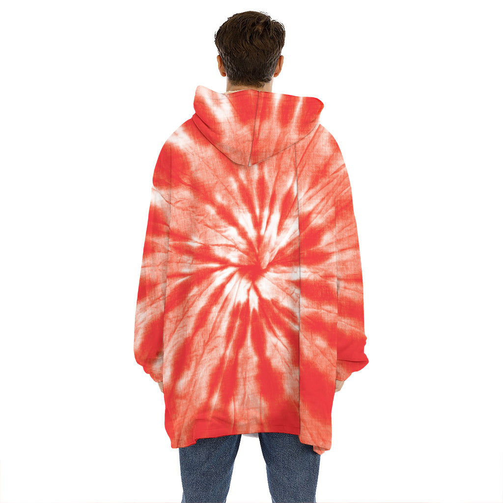 Orange Tie Dye Print Hoodie Blanket