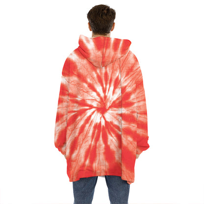 Orange Tie Dye Print Hoodie Blanket