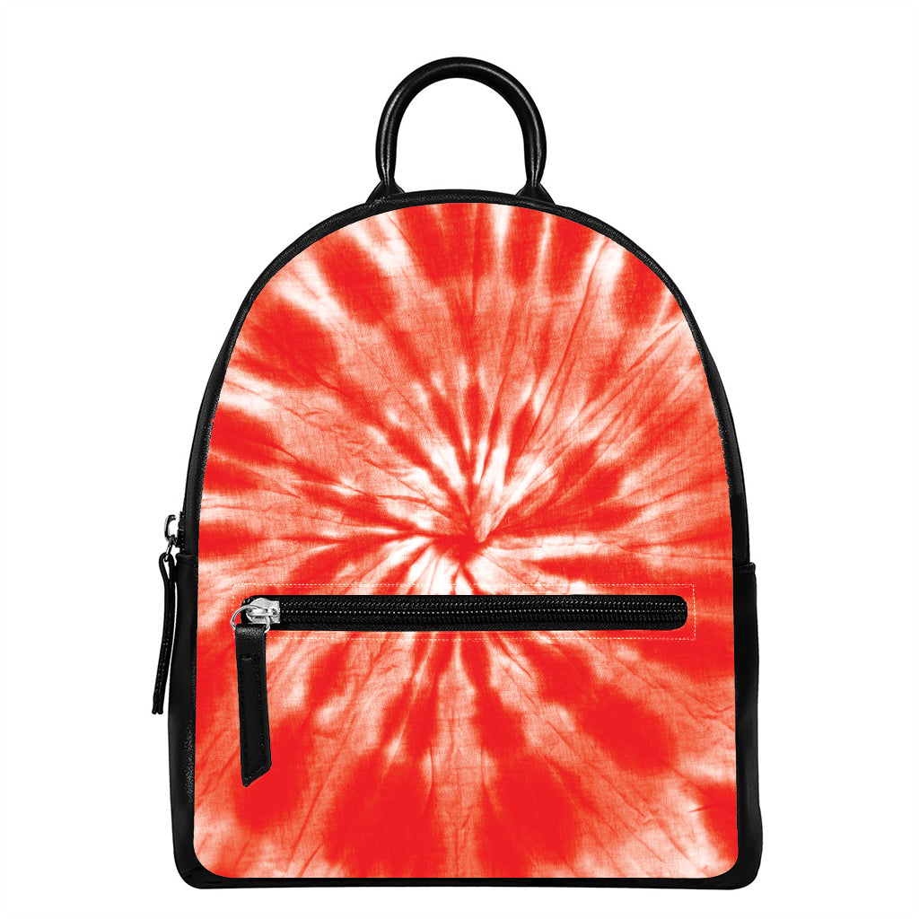 Orange Tie Dye Print Leather Backpack