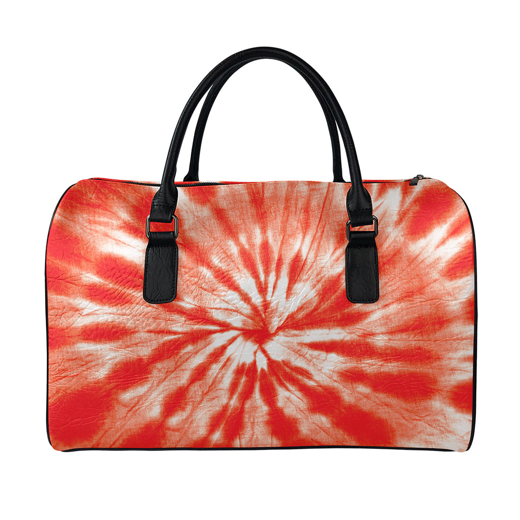 Orange Tie Dye Print Leather Duffle Bag