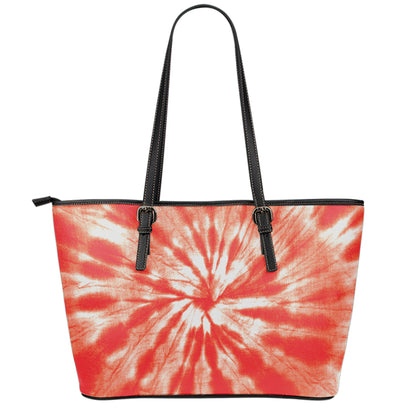 Orange Tie Dye Print Leather Tote Bag