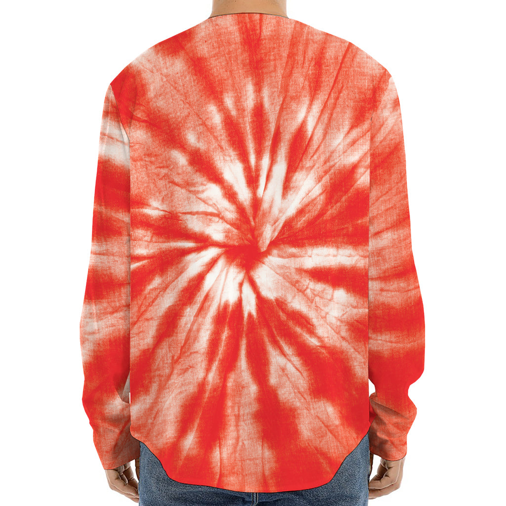 Orange Tie Dye Print Long Sleeve Baseball Jersey