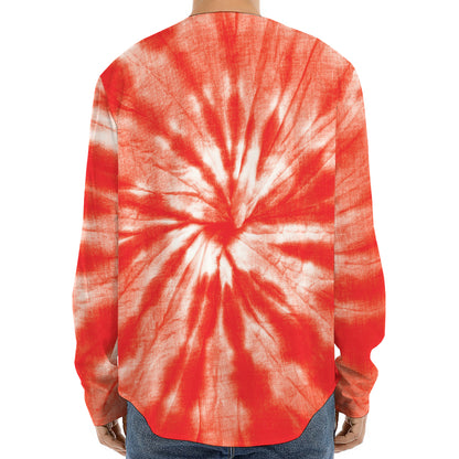 Orange Tie Dye Print Long Sleeve Baseball Jersey