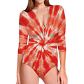 Orange Tie Dye Print Long Sleeve Swimsuit
