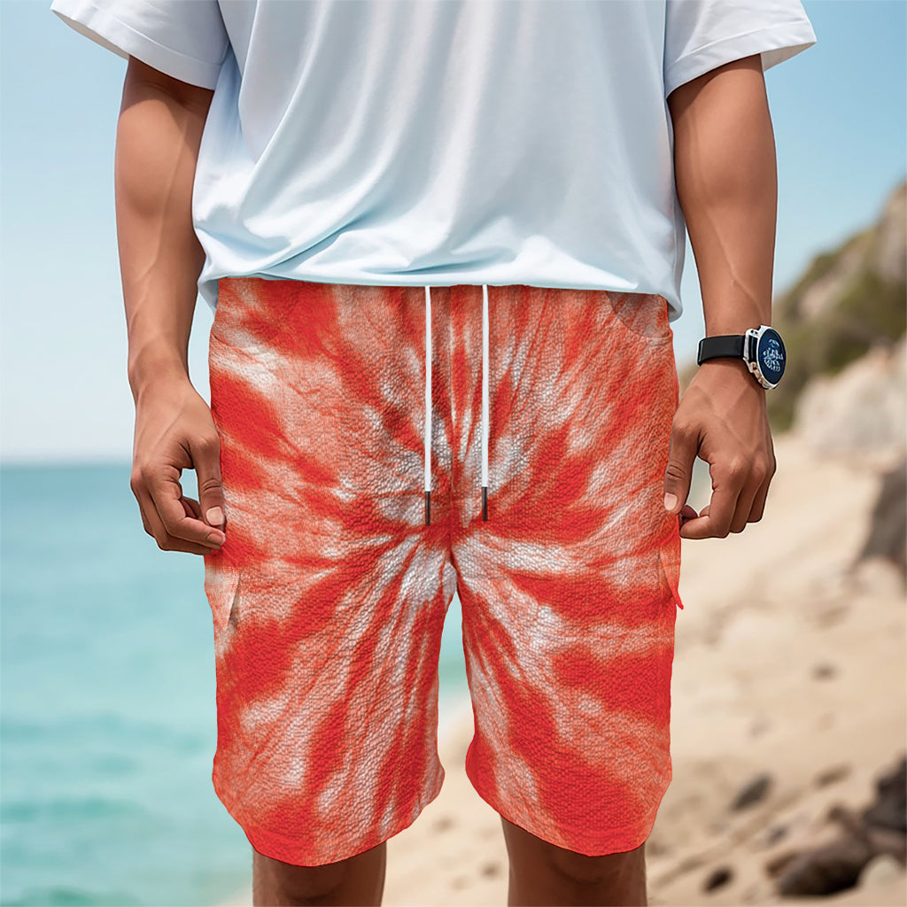 Orange Tie Dye Print Men's Cargo Shorts