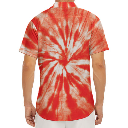 Orange Tie Dye Print Men's Deep V-Neck Shirt
