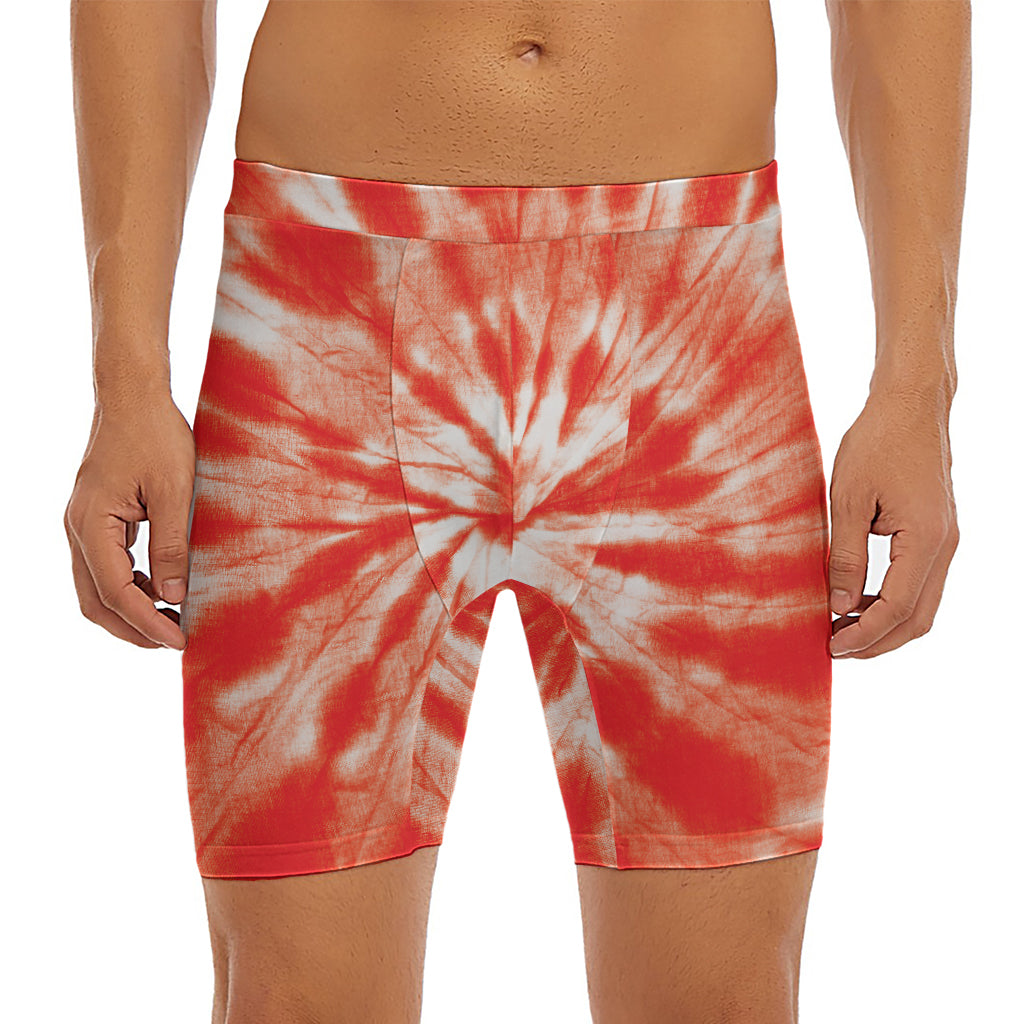 Orange Tie Dye Print Men's Long Boxer Briefs