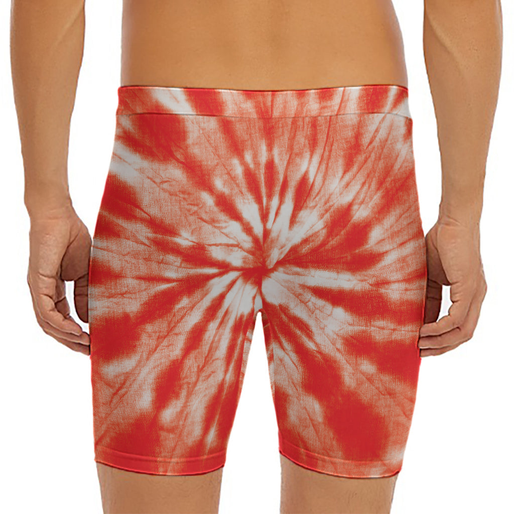 Orange Tie Dye Print Men's Long Boxer Briefs