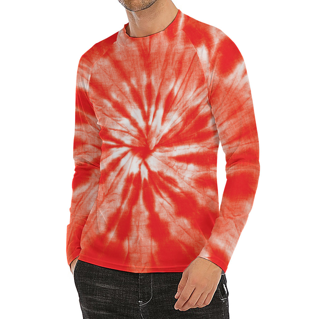 Orange Tie Dye Print Men's Long Sleeve Rash Guard