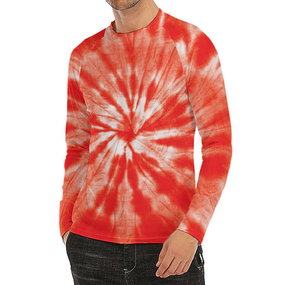 Orange Tie Dye Print Men's Long Sleeve Rash Guard