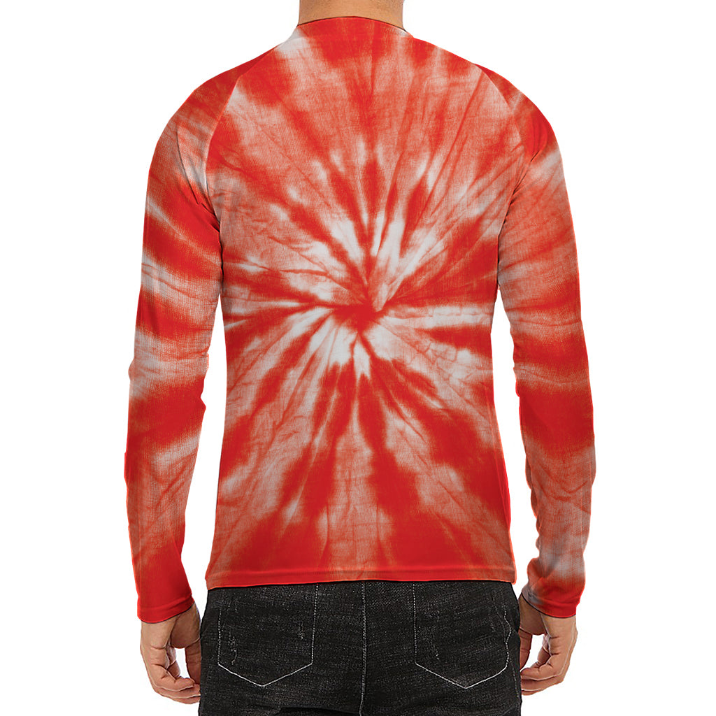 Orange Tie Dye Print Men's Long Sleeve Rash Guard