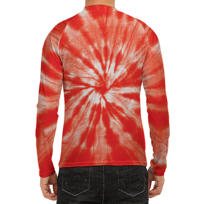 Orange Tie Dye Print Men's Long Sleeve Rash Guard