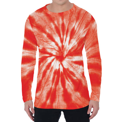 Orange Tie Dye Print Men's Long Sleeve T-Shirt