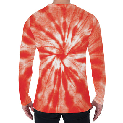 Orange Tie Dye Print Men's Long Sleeve T-Shirt