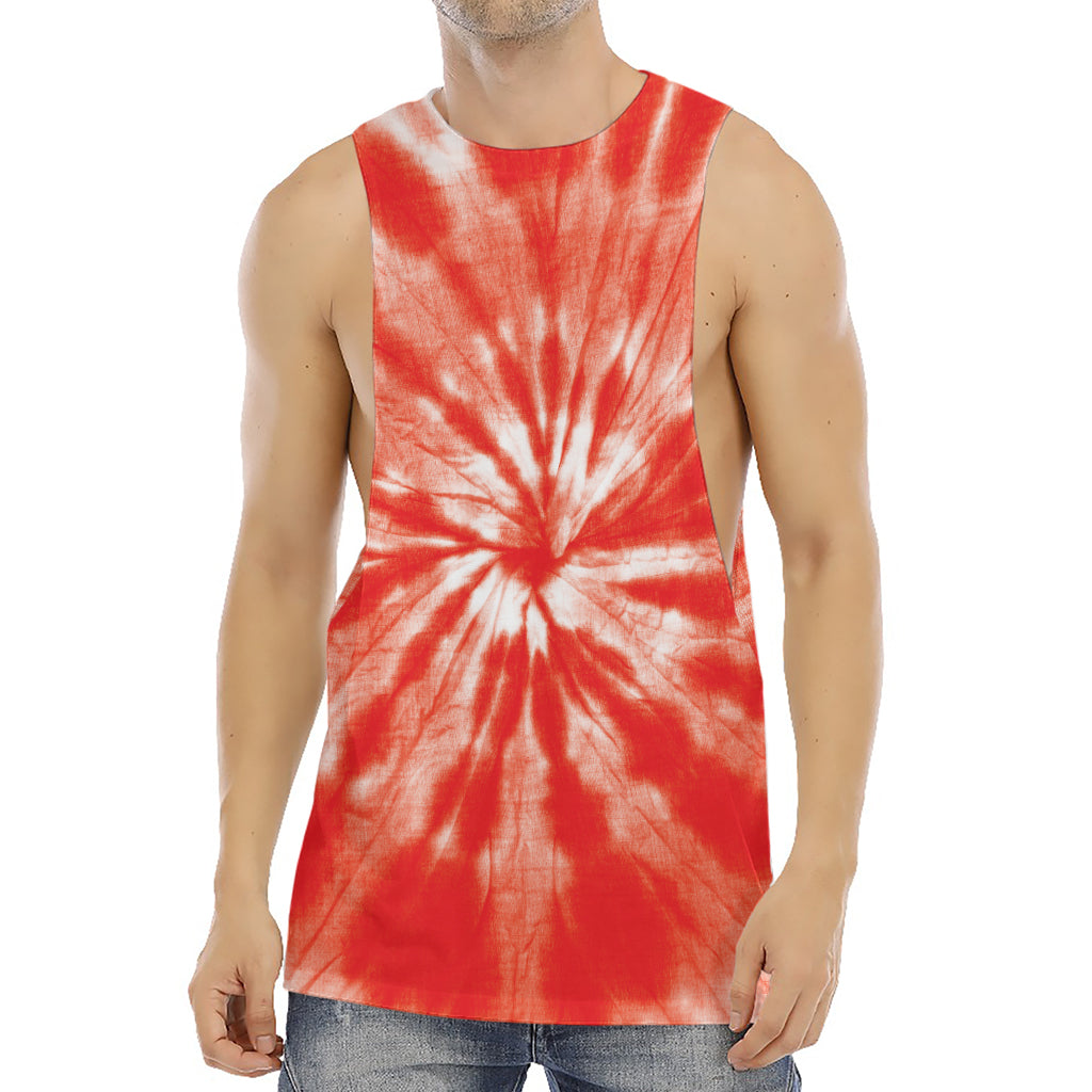 Orange Tie Dye Print Men's Muscle Tank Top