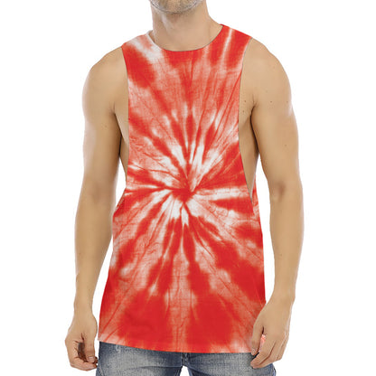 Orange Tie Dye Print Men's Muscle Tank Top