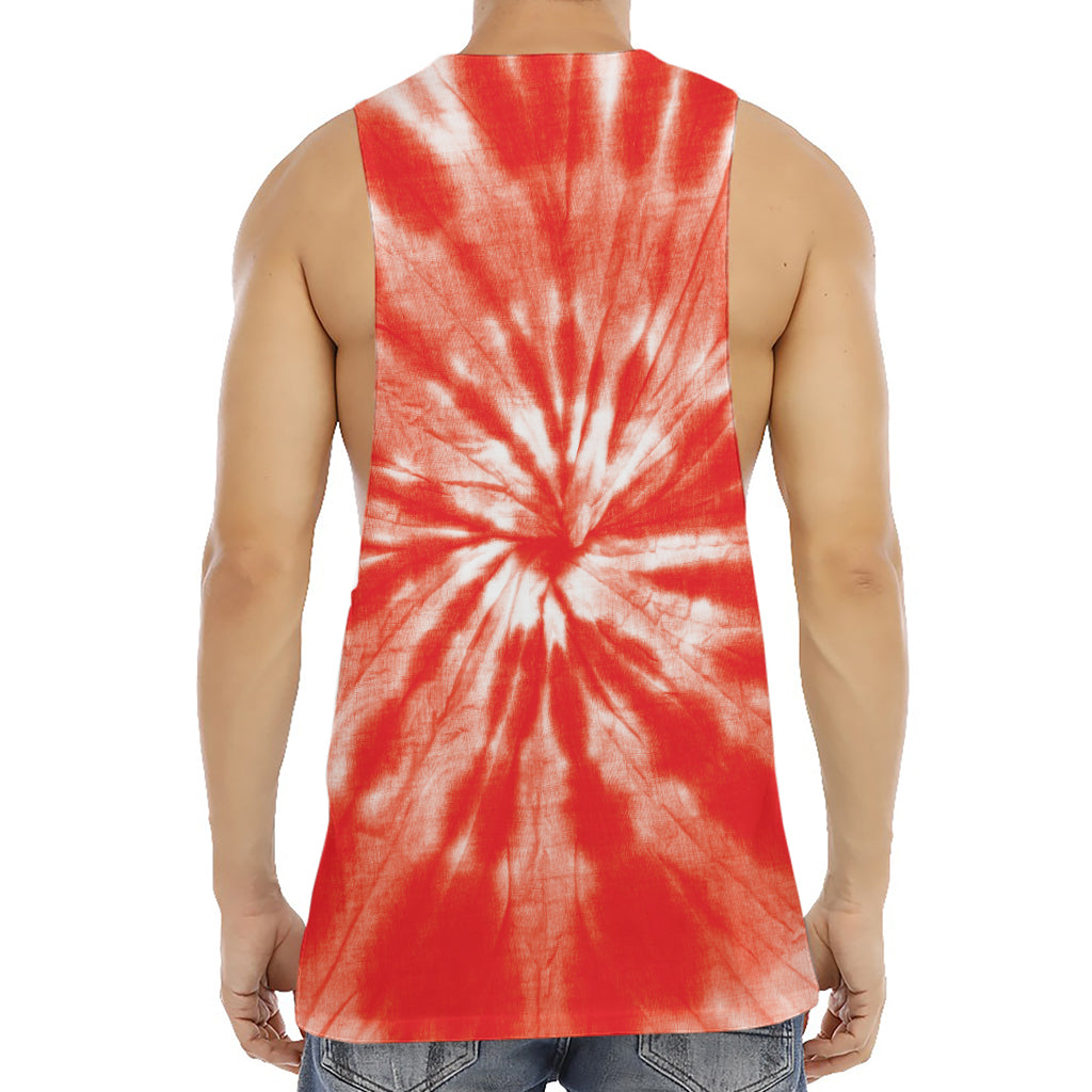 Orange Tie Dye Print Men's Muscle Tank Top