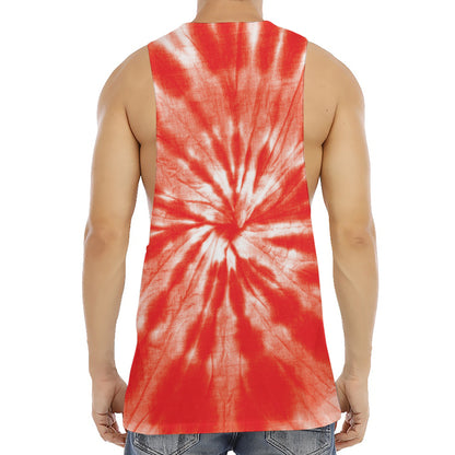 Orange Tie Dye Print Men's Muscle Tank Top