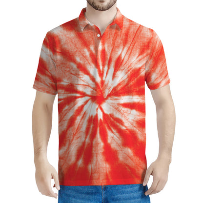 Orange Tie Dye Print Men's Polo Shirt