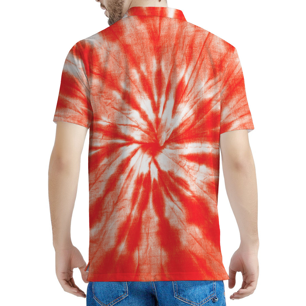 Orange Tie Dye Print Men's Polo Shirt