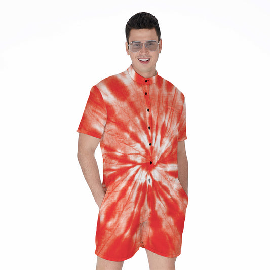 Orange Tie Dye Print Men's Rompers