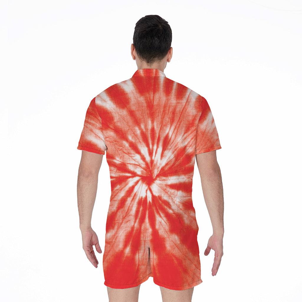 Orange Tie Dye Print Men's Rompers