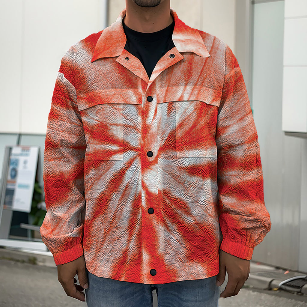 Orange Tie Dye Print Men's Shirt Jacket