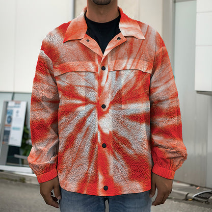Orange Tie Dye Print Men's Shirt Jacket