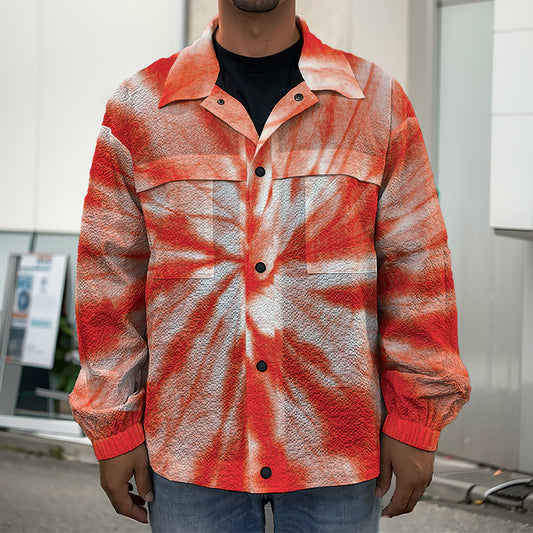 Orange Tie Dye Print Men's Shirt Jacket