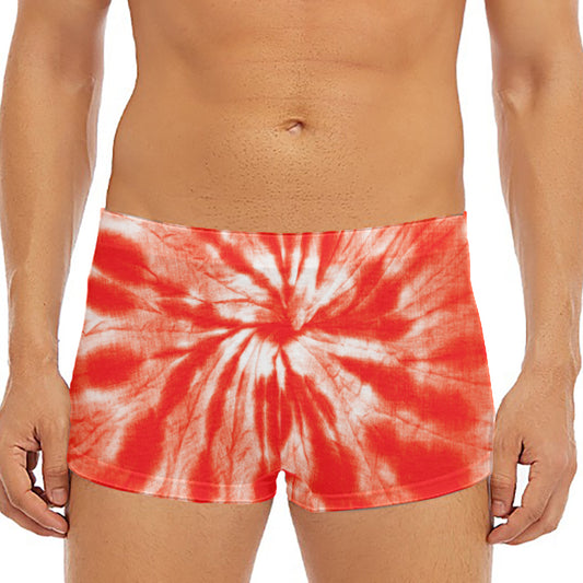 Orange Tie Dye Print Men's Short Boxer Briefs