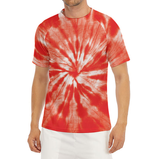 Orange Tie Dye Print Men's Short Sleeve Rash Guard