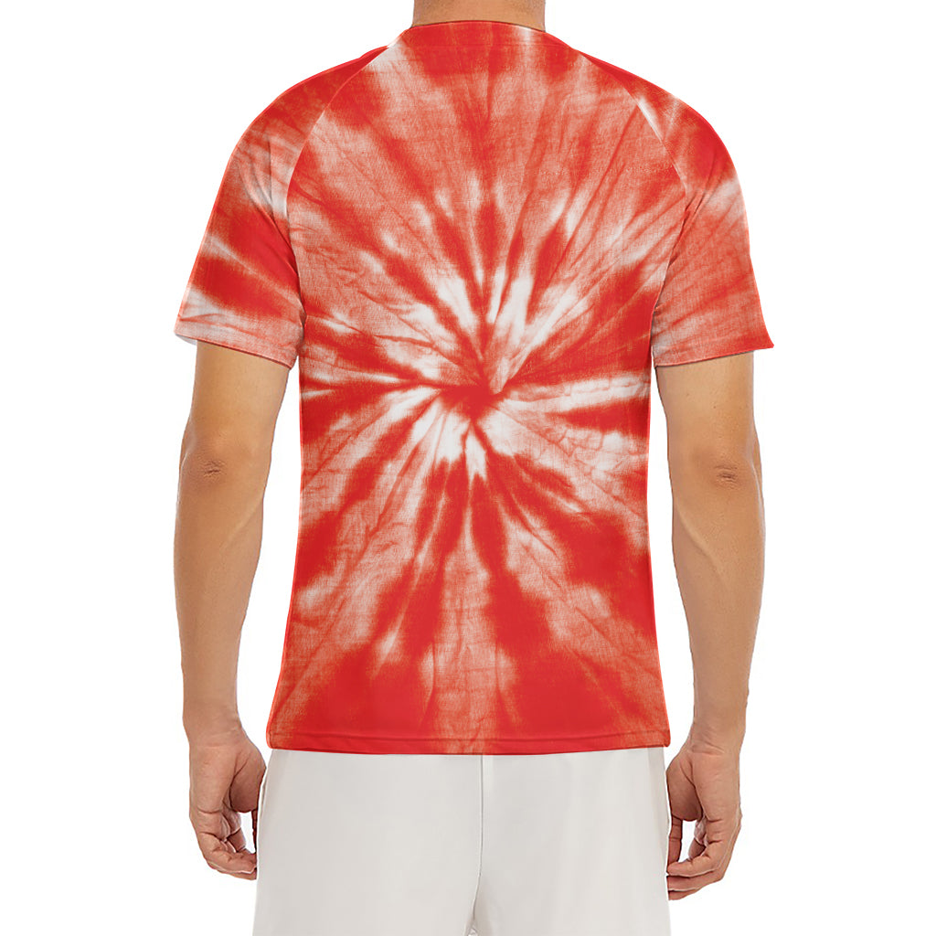 Orange Tie Dye Print Men's Short Sleeve Rash Guard