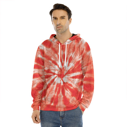 Orange Tie Dye Print Men's Velvet Pullover Hoodie