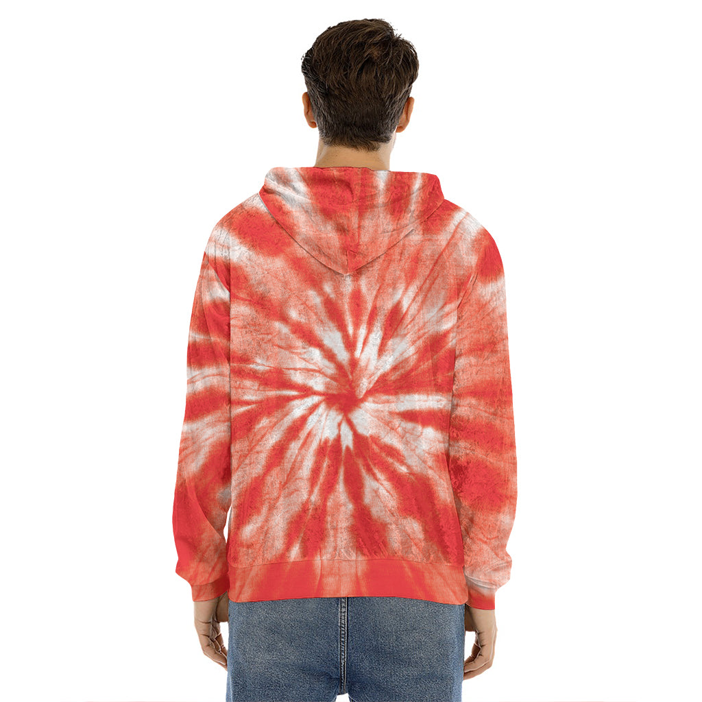 Orange Tie Dye Print Men's Velvet Pullover Hoodie