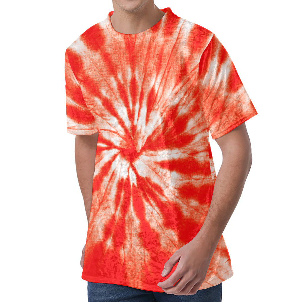 Orange Tie Dye Print Men's Velvet T-Shirt