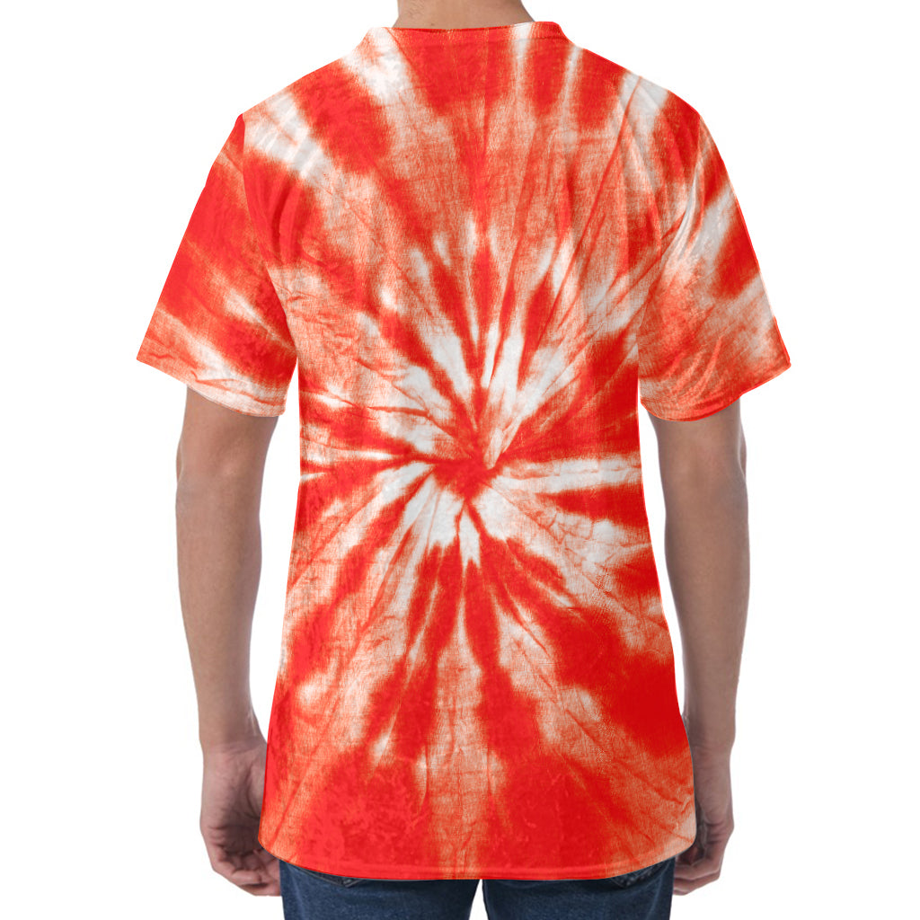 Orange Tie Dye Print Men's Velvet T-Shirt