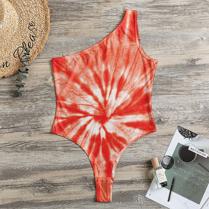 Orange Tie Dye Print One Shoulder Bodysuit
