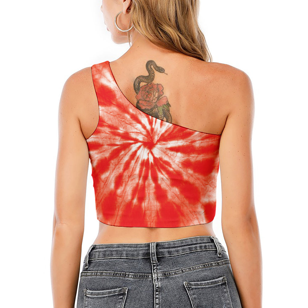 Orange Tie Dye Print One Shoulder Crop Top