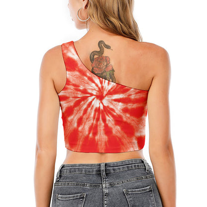 Orange Tie Dye Print One Shoulder Crop Top