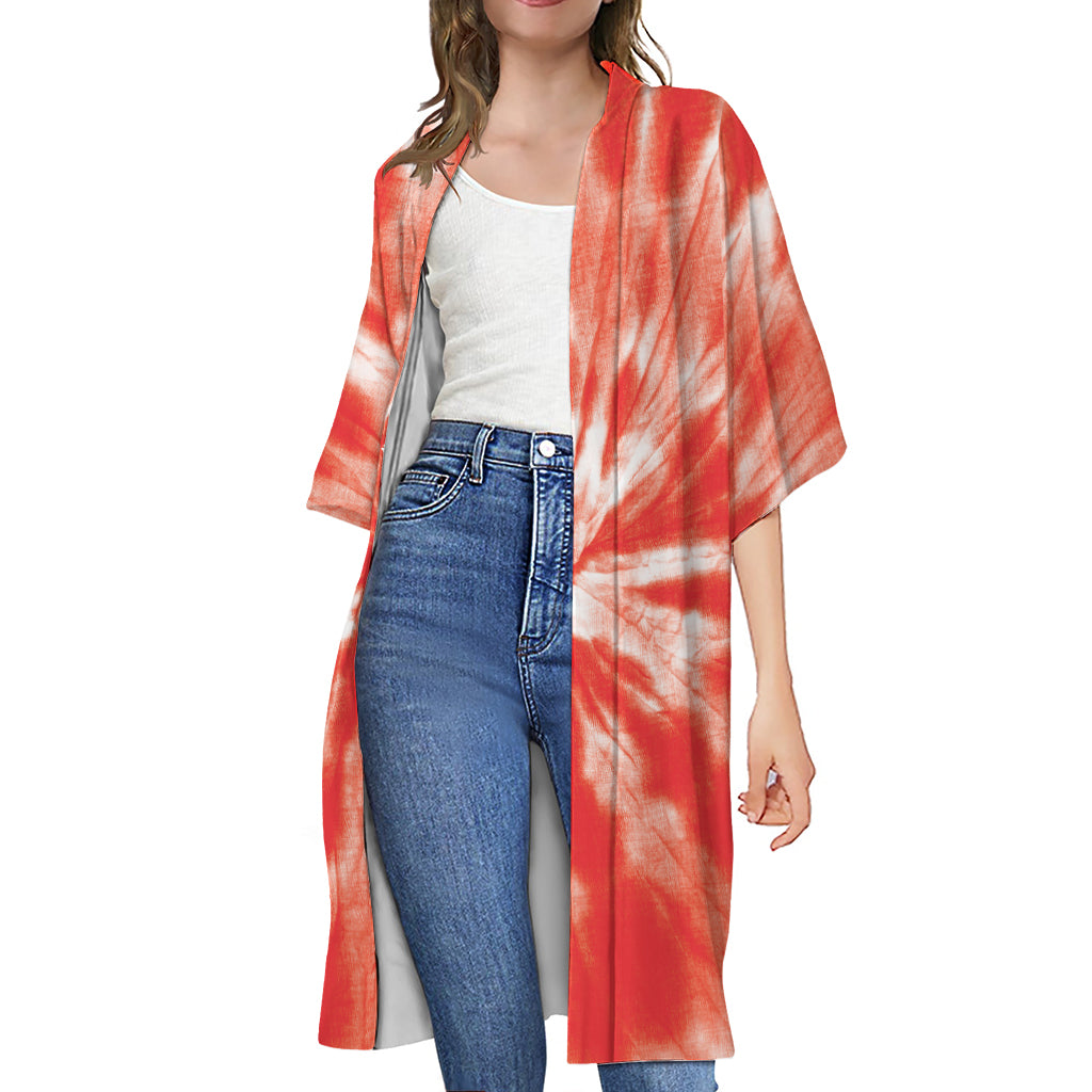 Orange Tie Dye Print Open Front Beach Cover Up