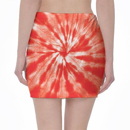 Orange Tie Dye Print Pencil Mini Skirt