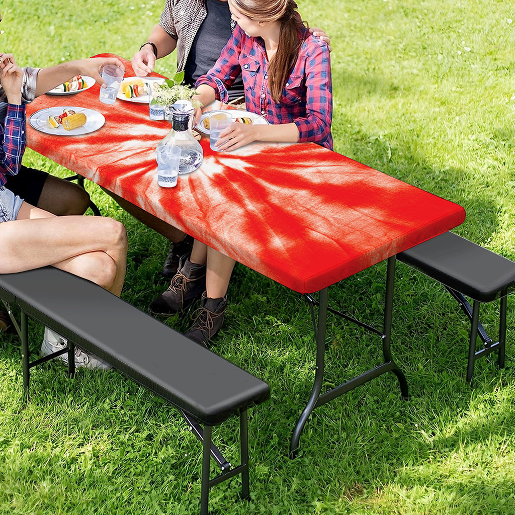Orange Tie Dye Print Picnic Table Cover