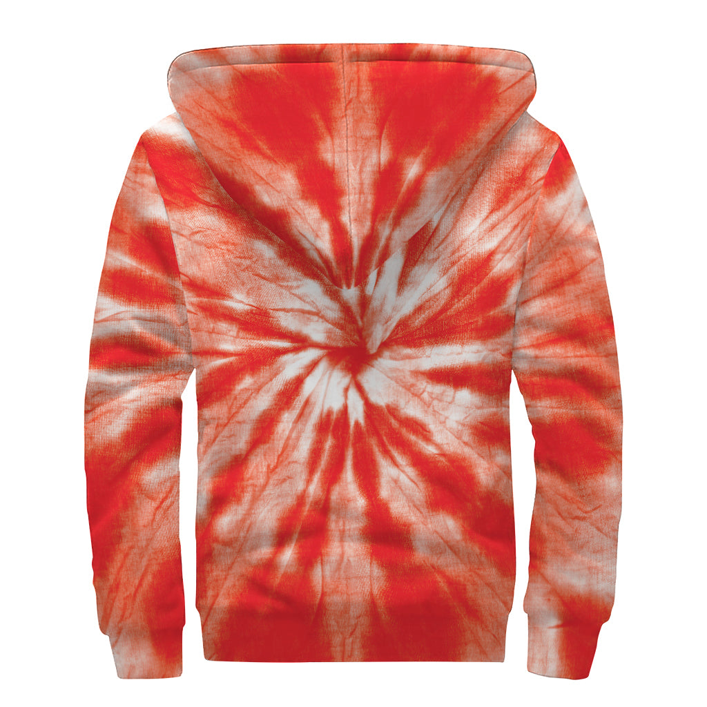 Orange Tie Dye Print Sherpa Lined Zip Up Hoodie