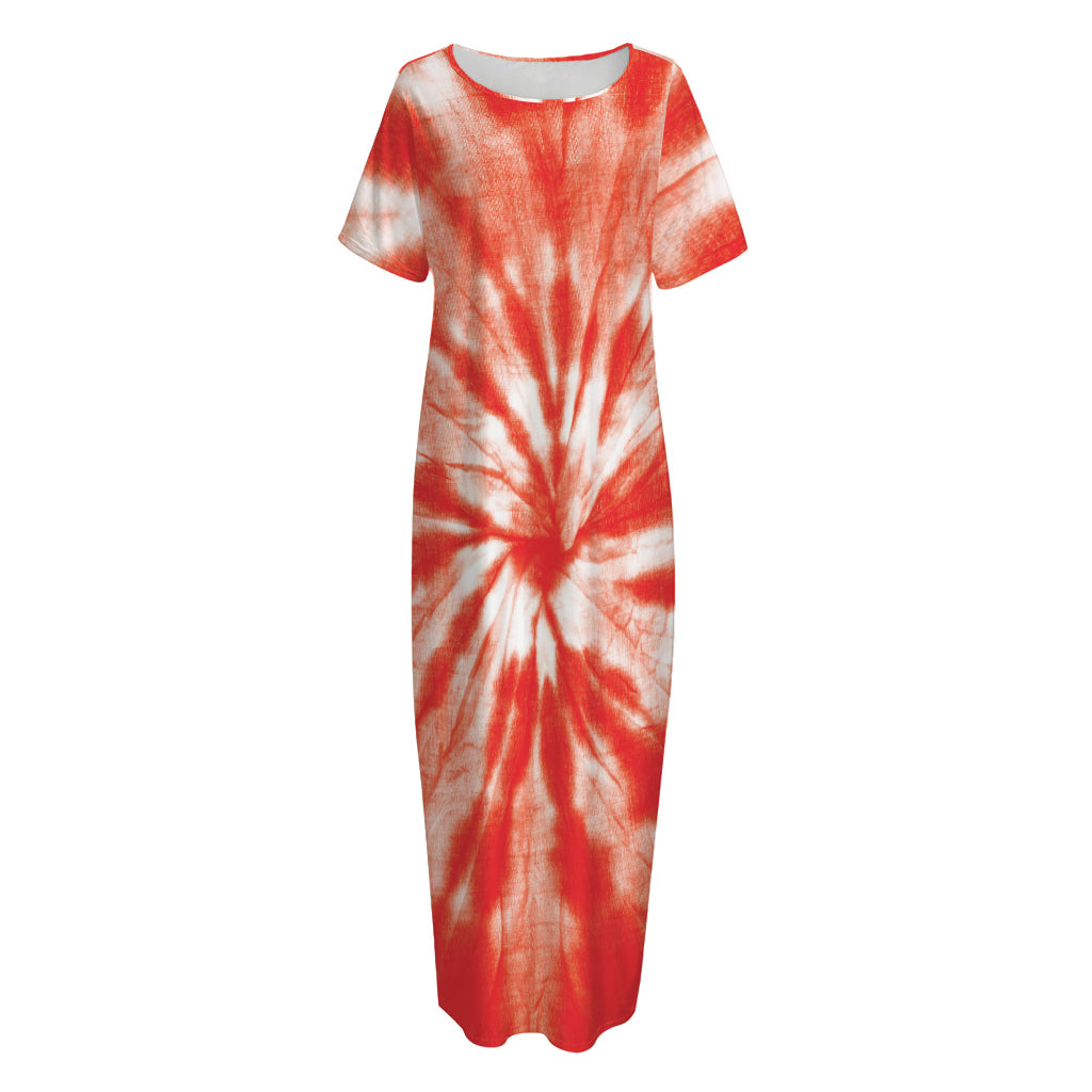 Orange Tie Dye Print Short Sleeve Long Nightdress